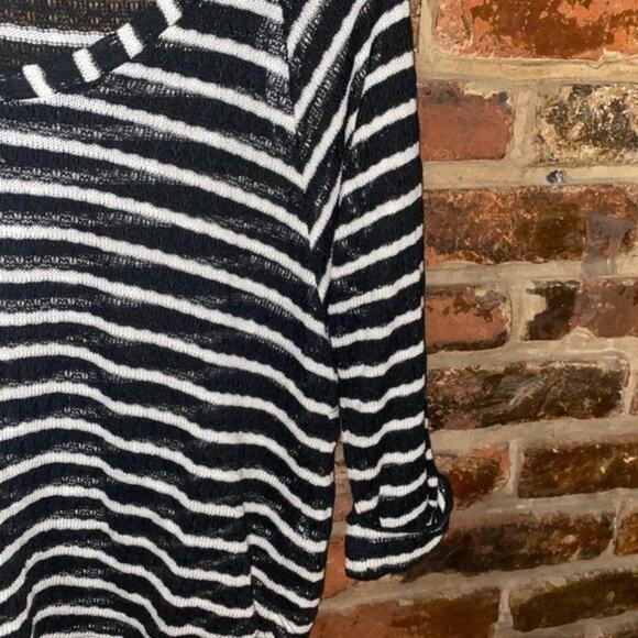 Splendid Black & White Loose Open Knit 3/4 Sleeve High Low Top Women's Size XS - Picture 5 of 8